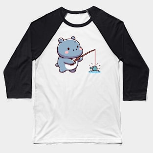 Cute hippo fishing Baseball T-Shirt